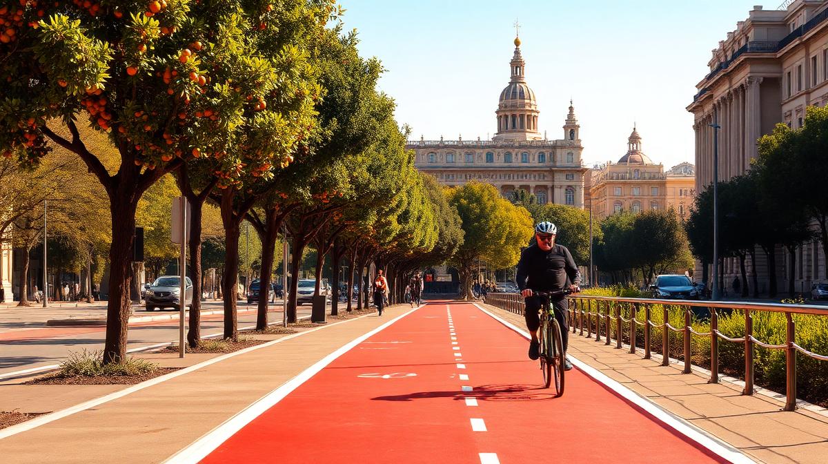 Red de carril bici en Valencia con señalización azul