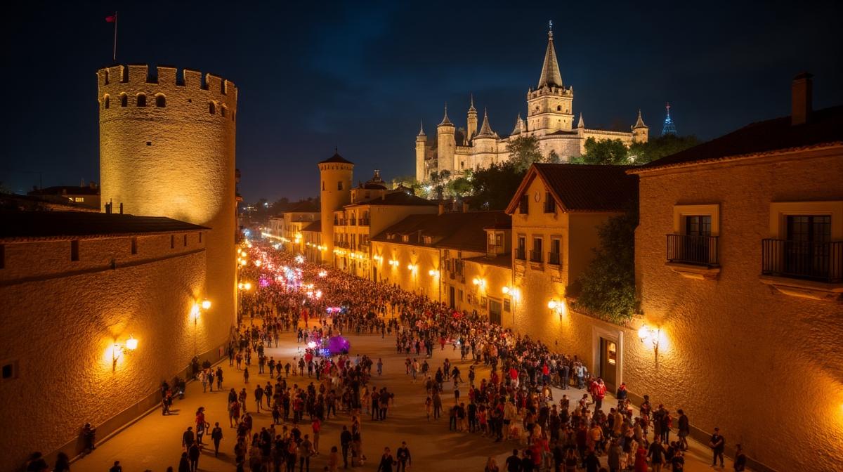 Torres de Serranos de Valencia iluminadas durante la Crida de Fallas
