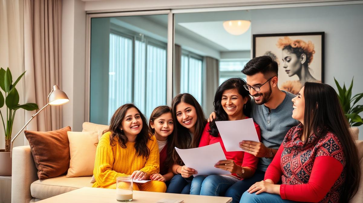 Familia venezolana celebrando su residencia en España